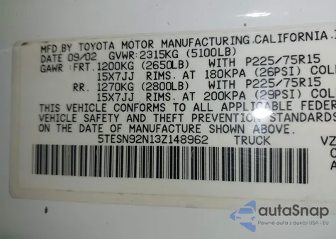 2003 Toyota Tacoma Prerunner V6 from USA, damaged, VIN 5TESN92N13Z148962